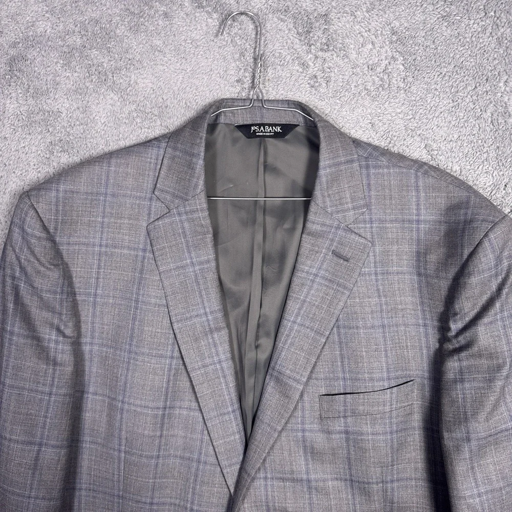Jos A Bank Sport Coat Mens 48L Windowpane Traveler Blazer Wool Suit Jacket